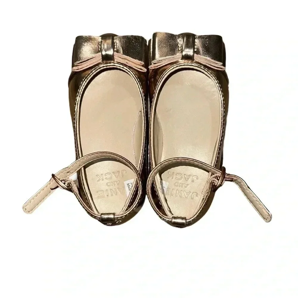 Janie and Jack Rose Gold Bow Dress Flats Size 4
